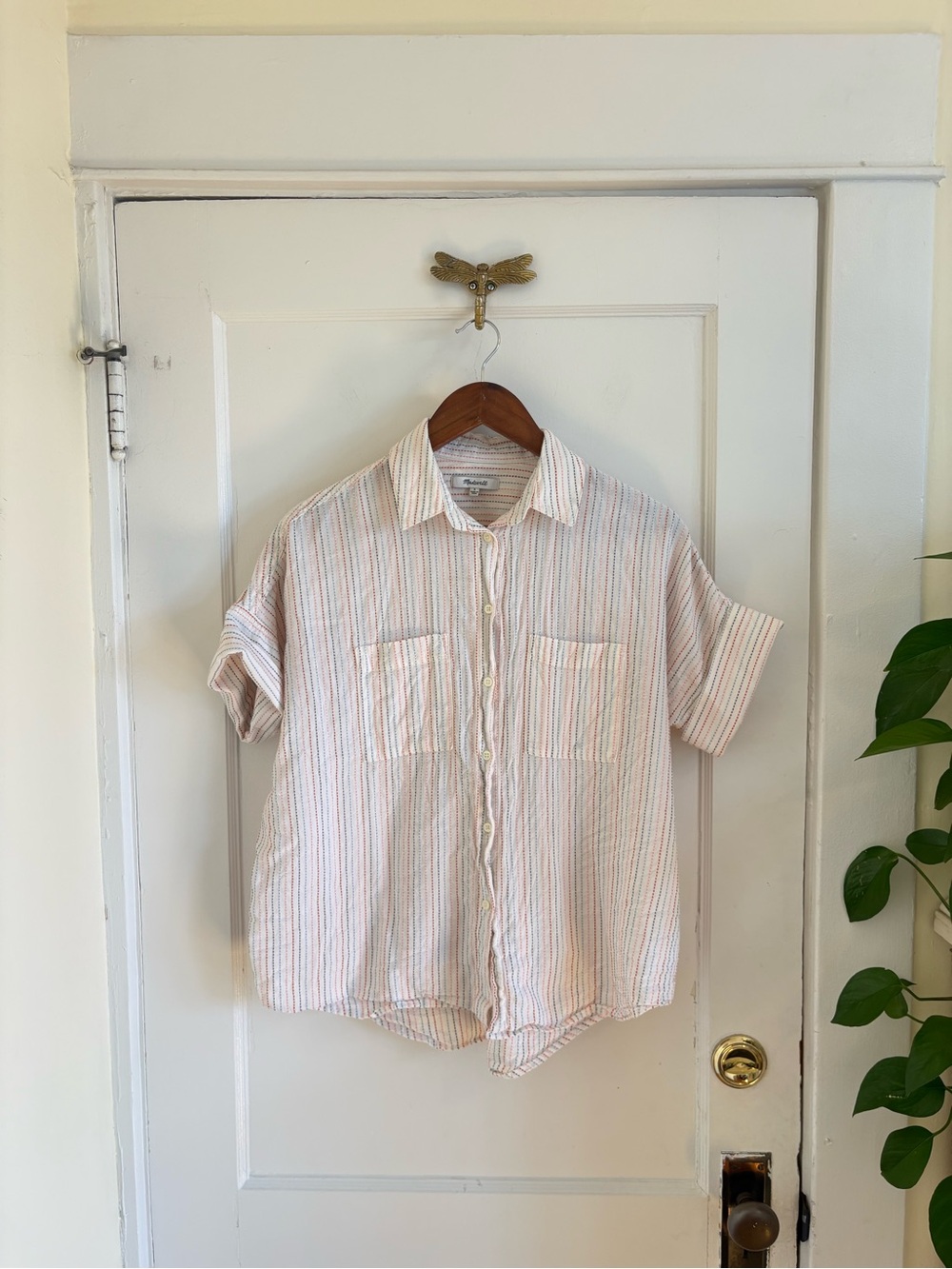 Madewell Courier Stitched Rainbow Stripe Button Up Shirt Cotton Preppy Small